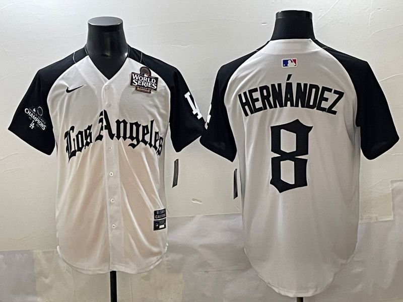 Men 2025 Los Angeles Dodgers #8 Hernandez White black Five generations Joint Name Nike MLB Jersey style 5268